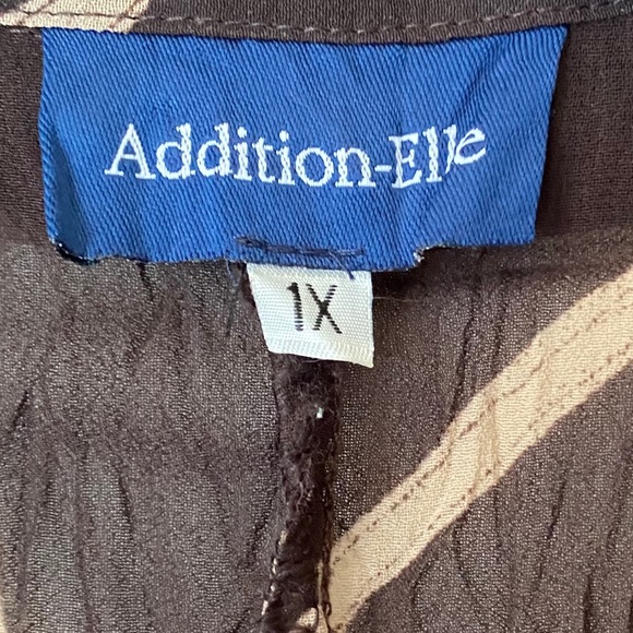 Addition Elle Stylish Brown & Beige V-Neck Blouse - Picture 6 of 10